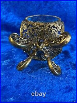 Vintage 1940's Filigree Beveled Glass Perfume Bottle with Dauber 8.5 x 3 x 3 Rare