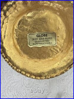 Vintage 1940s 2pc Hollywood Regency Globe 24K Gold Plated Floral Candle Holders