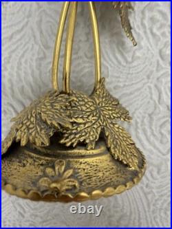 Vintage 1940s 2pc Hollywood Regency Globe 24K Gold Plated Floral Candle Holders