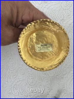 Vintage 1940s 2pc Hollywood Regency Globe 24K Gold Plated Floral Candle Holders