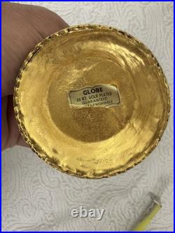 Vintage 1940s 2pc Hollywood Regency Globe 24K Gold Plated Floral Candle Holders