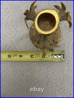 Vintage 1940s 2pc Hollywood Regency Globe 24K Gold Plated Floral Candle Holders