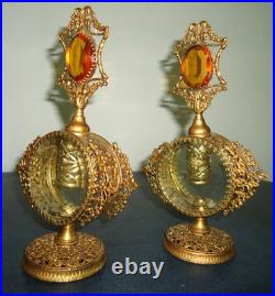 Vintage 1940s2pc Hollywood Regency Perfume Bottle Globe 24K Gold Plated Jeweled