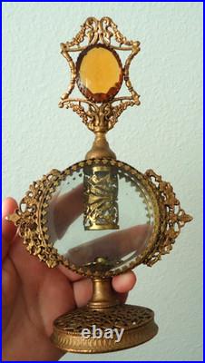 Vintage 1940s2pc Hollywood Regency Perfume Bottle Globe 24K Gold Plated Jeweled