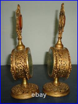 Vintage 1940s2pc Hollywood Regency Perfume Bottle Globe 24K Gold Plated Jeweled