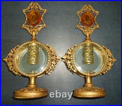 Vintage 1940s2pc Hollywood Regency Perfume Bottle Globe 24K Gold Plated Jeweled