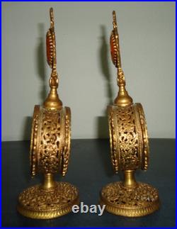 Vintage 1940s2pc Hollywood Regency Perfume Bottle Globe 24K Gold Plated Jeweled