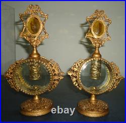 Vintage 1940s2pc Hollywood Regency Perfume Bottle Globe 24K Gold Plated Jeweled