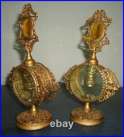 Vintage 1940s2pc Hollywood Regency Perfume Bottle Globe 24K Gold Plated Jeweled