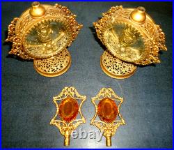 Vintage 1940s2pc Hollywood Regency Perfume Bottle Globe 24K Gold Plated Jeweled