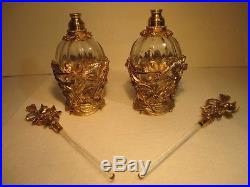 Vintage 1950's Matson Ormolu Perfume Bottles 24 Karat Gold Plated (Lot Of 2)