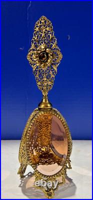 Vintage 1950s Filigree Perfume Holder with Glass Dauber Mid Century Gold Tone