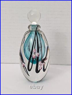 Vintage 1992 Roger Gandelman Pink Flower Perfume Art Glass Bottle