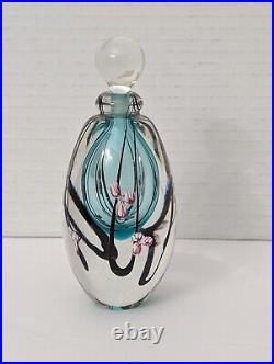 Vintage 1992 Roger Gandelman Pink Flower Perfume Art Glass Bottle