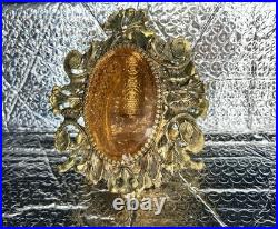 Vintage 2 Ormolu Perfume Bottle Amber Glass Filagree Hollywood Regency Gold Tone