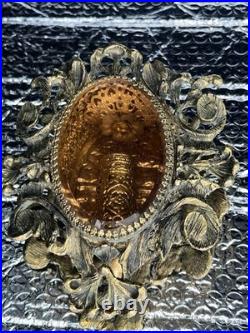 Vintage 2 Ormolu Perfume Bottle Amber Glass Filagree Hollywood Regency Gold Tone