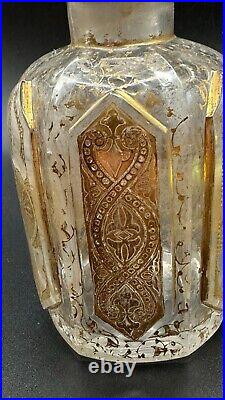Vintage 24K GOLD Etched Glass Moser Perfume Bottle 1880 LARGE 5.5 Bohemian