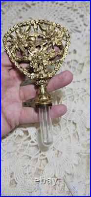 Vintage 3 Panel Beveled Amber Glass Ormolu Gold Filigree Perfume Bottle 8.5