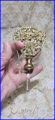 Vintage 3 Panel Beveled Amber Glass Ormolu Gold Filigree Perfume Bottle 8.5