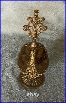 Vintage 3 Panel Beveled Amber Glass Ormolu Gold Filigree Perfume Bottle Cherubs