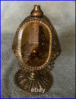Vintage 3 Panel Beveled Amber Glass Ormolu Gold Filigree Perfume Bottle Cherubs