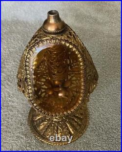 Vintage 3 Panel Beveled Amber Glass Ormolu Gold Filigree Perfume Bottle Cherubs