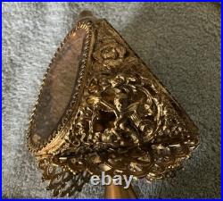 Vintage 3 Panel Beveled Amber Glass Ormolu Gold Filigree Perfume Bottle Cherubs