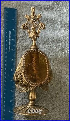 Vintage 3 Panel Beveled Amber Glass Ormolu Gold Filigree Perfume Bottle Cherubs