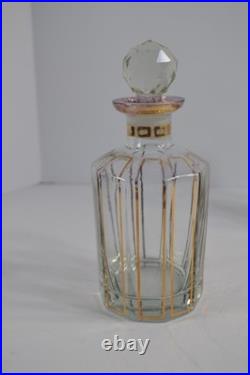 Vintage 3 Pc Glass Vanity Set Perfume Bottles Powder Jar Gold Trim Stoppers