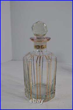 Vintage 3 Pc Glass Vanity Set Perfume Bottles Powder Jar Gold Trim Stoppers