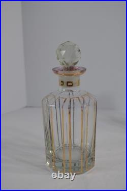 Vintage 3 Pc Glass Vanity Set Perfume Bottles Powder Jar Gold Trim Stoppers