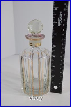 Vintage 3 Pc Glass Vanity Set Perfume Bottles Powder Jar Gold Trim Stoppers