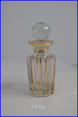 Vintage 3 Pc Glass Vanity Set Perfume Bottles Powder Jar Gold Trim Stoppers