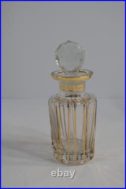 Vintage 3 Pc Glass Vanity Set Perfume Bottles Powder Jar Gold Trim Stoppers
