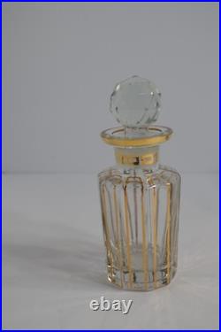 Vintage 3 Pc Glass Vanity Set Perfume Bottles Powder Jar Gold Trim Stoppers