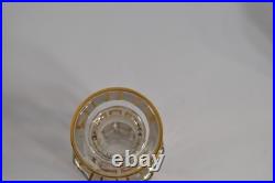 Vintage 3 Pc Glass Vanity Set Perfume Bottles Powder Jar Gold Trim Stoppers