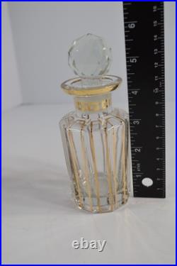 Vintage 3 Pc Glass Vanity Set Perfume Bottles Powder Jar Gold Trim Stoppers