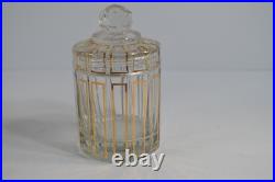 Vintage 3 Pc Glass Vanity Set Perfume Bottles Powder Jar Gold Trim Stoppers