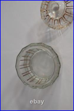 Vintage 3 Pc Glass Vanity Set Perfume Bottles Powder Jar Gold Trim Stoppers