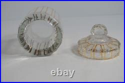 Vintage 3 Pc Glass Vanity Set Perfume Bottles Powder Jar Gold Trim Stoppers