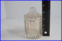 Vintage 3 Pc Glass Vanity Set Perfume Bottles Powder Jar Gold Trim Stoppers