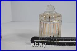 Vintage 3 Pc Glass Vanity Set Perfume Bottles Powder Jar Gold Trim Stoppers
