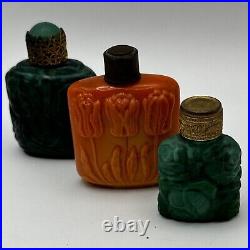 Vintage 3X GROUP Czech Bohemian Perfume Bottle Malachite Slag Glass