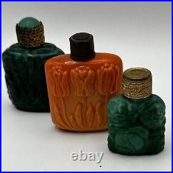 Vintage 3X GROUP Czech Bohemian Perfume Bottle Malachite Slag Glass