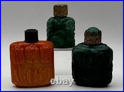 Vintage 3X GROUP Czech Bohemian Perfume Bottle Malachite Slag Glass