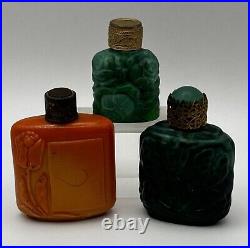 Vintage 3X GROUP Czech Bohemian Perfume Bottle Malachite Slag Glass