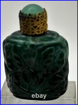 Vintage 3X GROUP Czech Bohemian Perfume Bottle Malachite Slag Glass