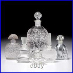 Vintage 6-Pc. Clear Frosted Art Glass Perfume Bottles France Italy Deco Florals Vintage 6-Pc. Clear Frosted Art Glass Perfume Bottles France Italy Deco Florals