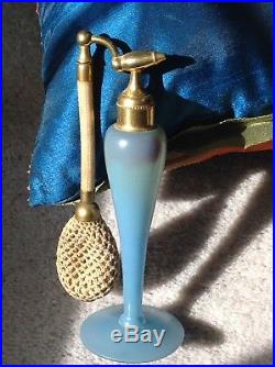 Vintage 6 Tall DeVilbiss Glass Perfume Bottle Atomizer & Bottle Robin Egg Blue
