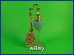 Vintage 6 Tall DeVilbiss Glass Perfume Bottle & Atomizer Set Robin Egg Blue